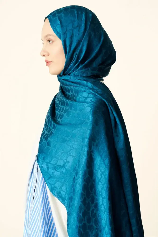 Premium Jakar Şal Halka Desen - Petrol - 4