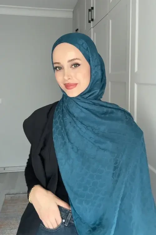 Premium Jakar Şal Halka Desen - Petrol 