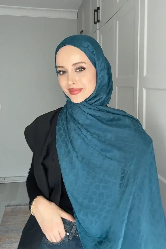 Premium Jakar Şal Halka Desen - Petrol - 1