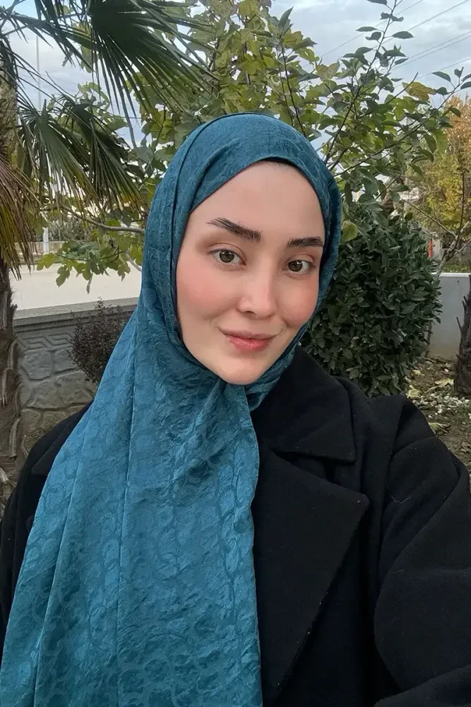 Premium Jakar Şal Halka Desen - Petrol - MADAME POLO