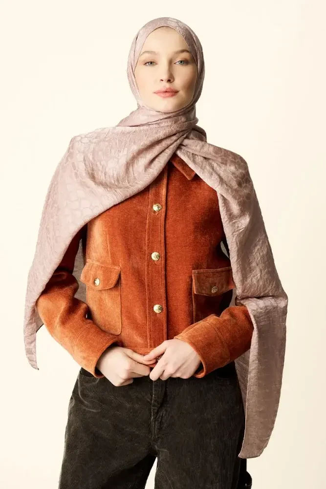 Premium Jakar Şal Halka Desen - Pudra - MADAME POLO