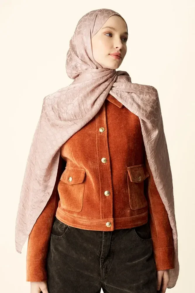 Premium Jakar Şal Halka Desen - Pudra - MADAME POLO