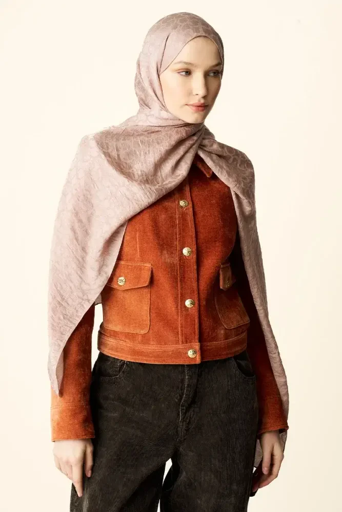 Premium Jakar Şal Halka Desen - Pudra - MADAME POLO