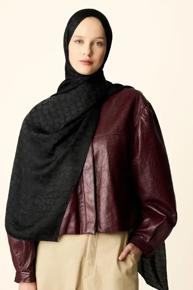 Premium Jakar Şal Halka Desen - Siyah - 2