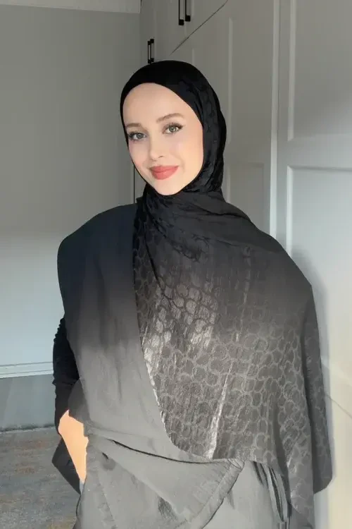 Premium Jakar Şal Halka Desen - Siyah 