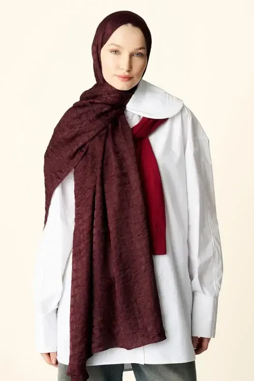 Premium Jakar Şal Halka Desen - Vişne Çürüğü 