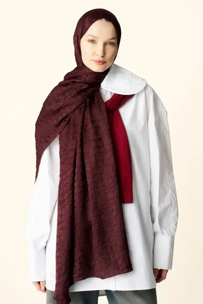 Premium Jakar Şal Halka Desen - Vişne Çürüğü - MADAME POLO
