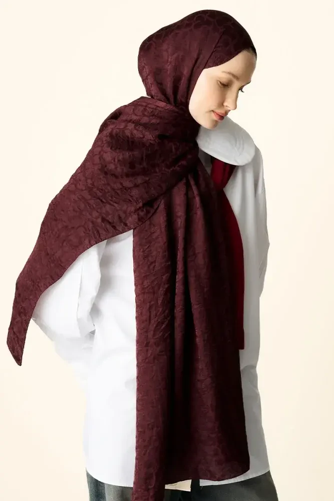 Premium Jakar Şal Halka Desen - Vişne Çürüğü - MADAME POLO