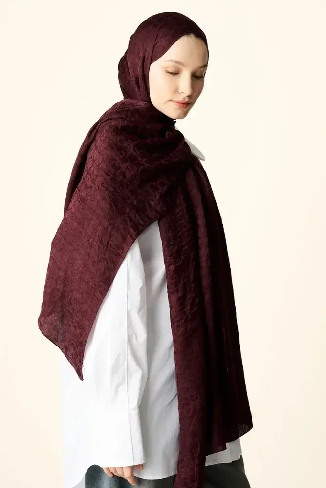 Premium Jakar Şal Halka Desen - Vişne Çürüğü - MADAME POLO