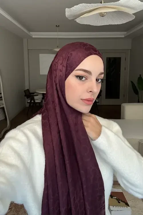 Premium Jakar Şal Halka Desen - Vişne Çürüğü 