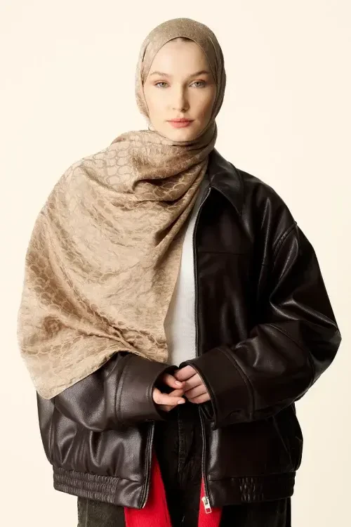 Premium Jakar Şal Halka Desen - Vizon 