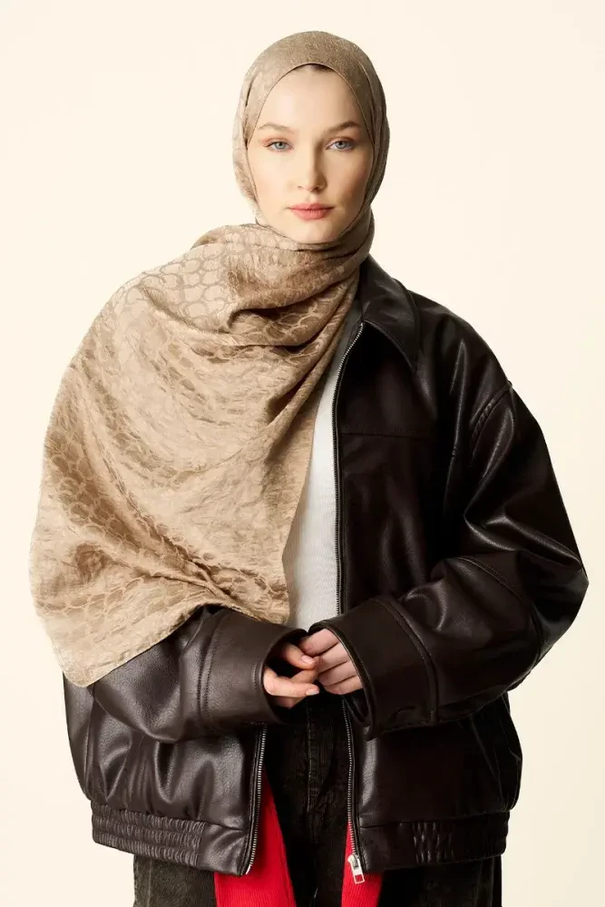 Premium Jakar Şal Halka Desen - Vizon - 1