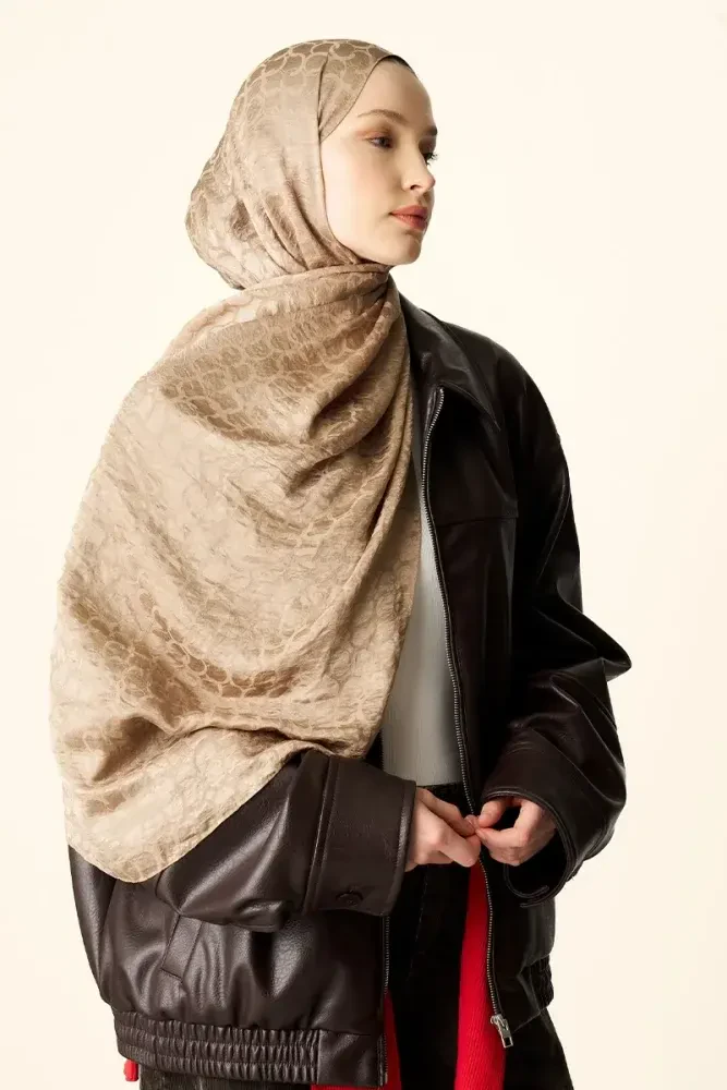 Premium Jakar Şal Halka Desen - Vizon - MADAME POLO