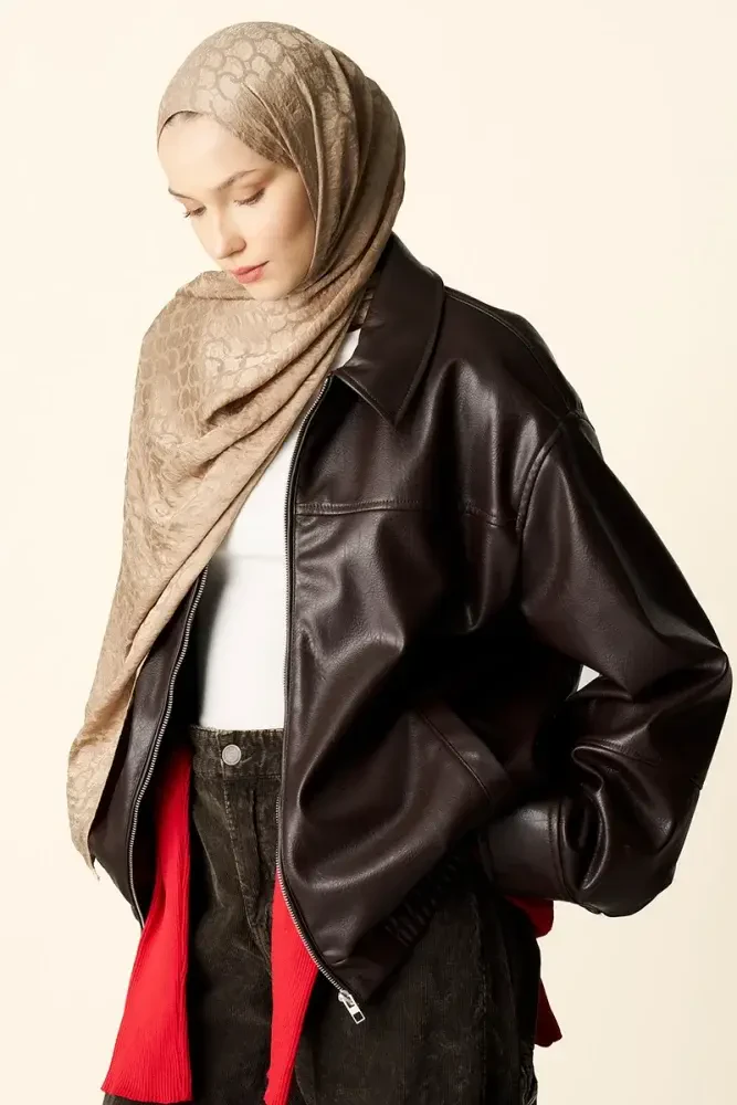 Premium Jakar Şal Halka Desen - Vizon - 3