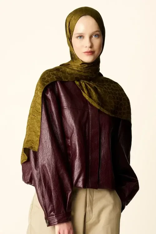 Premium Jakar Şal Halka Desen - Yağ Yeşili 