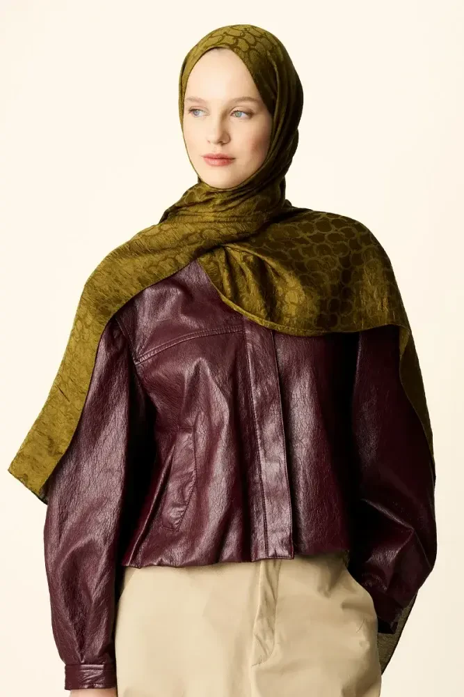 Premium Jakar Şal Halka Desen - Yağ Yeşili - 2