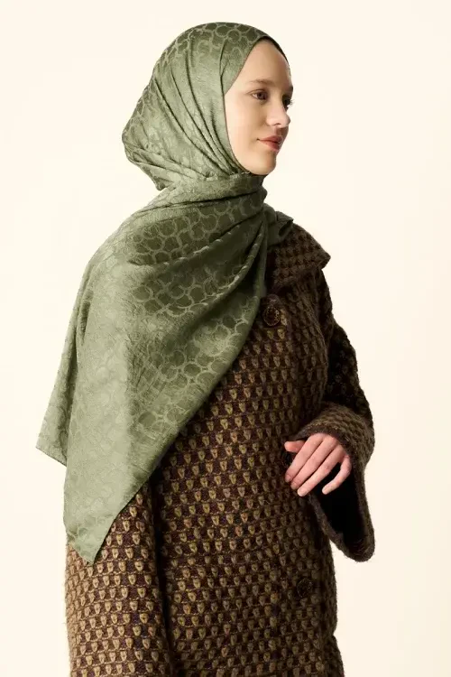 Premium Jakar Şal Halka Desen - Yeşil 