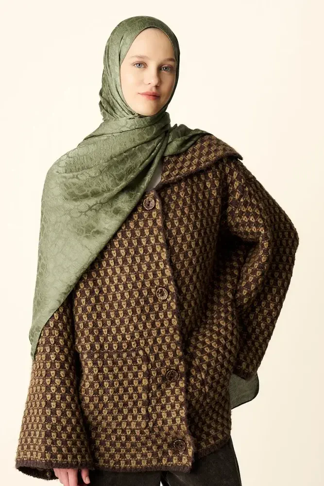 Premium Jakar Şal Halka Desen - Yeşil - MADAME POLO