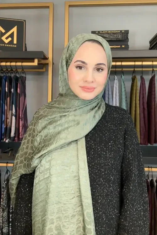 Premium Jakar Şal Halka Desen - Yeşil 