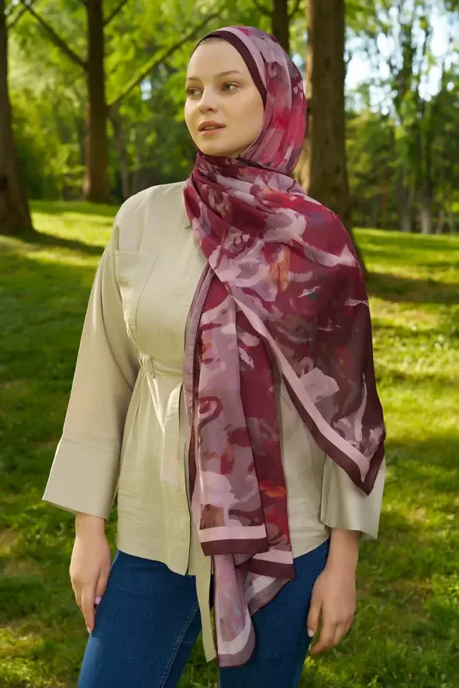 Prestige Carmen Desen Şal - Bordo - 4