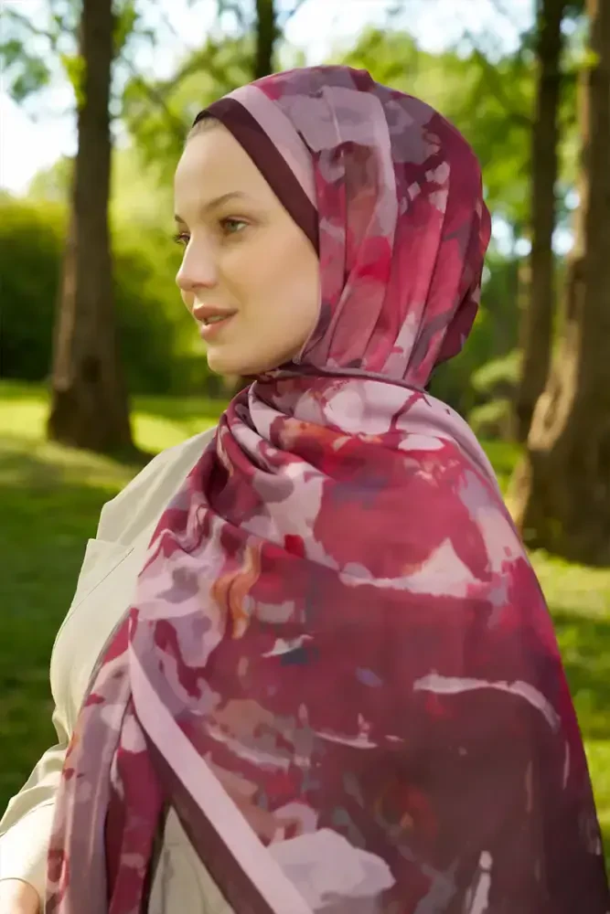Prestige Carmen Desen Şal - Bordo - 3