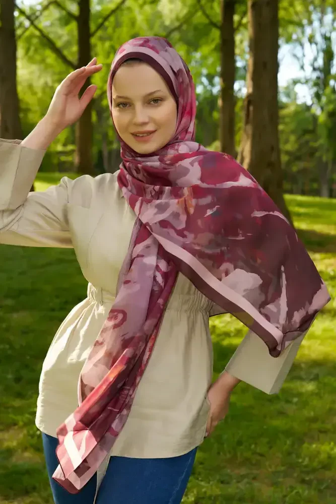 Prestige Carmen Desen Şal - Bordo - 4