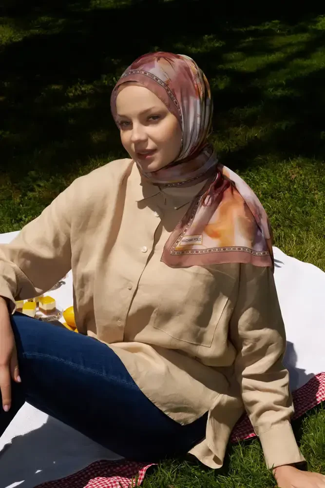 Prestige Dalia Desen Şal - Kahverengi - MADAME POLO