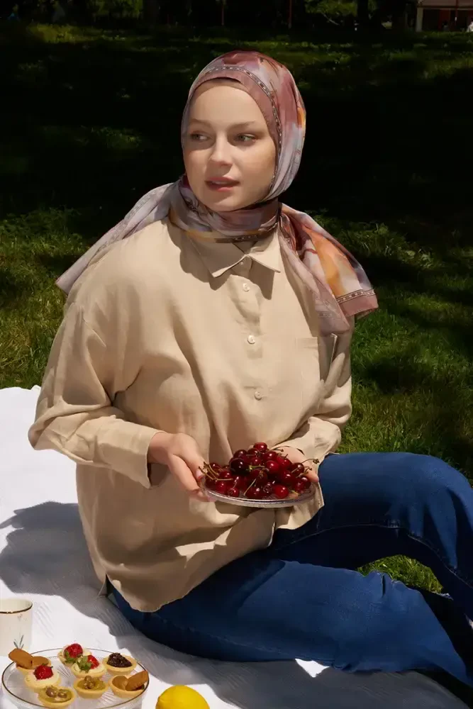 Prestige Dalia Desen Şal - Kahverengi - 4