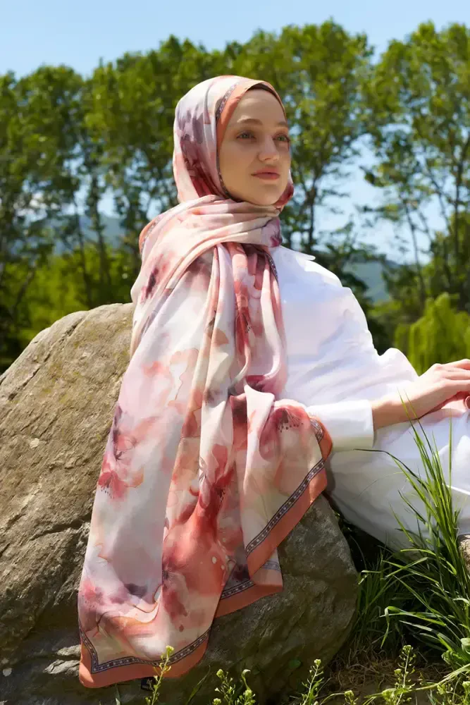 Prestige Dalia Desen Şal - Turuncu - 5