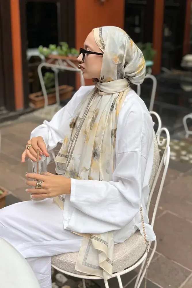 Prestige Dalia Desen Şal - Yağ Yeşili - MADAME POLO