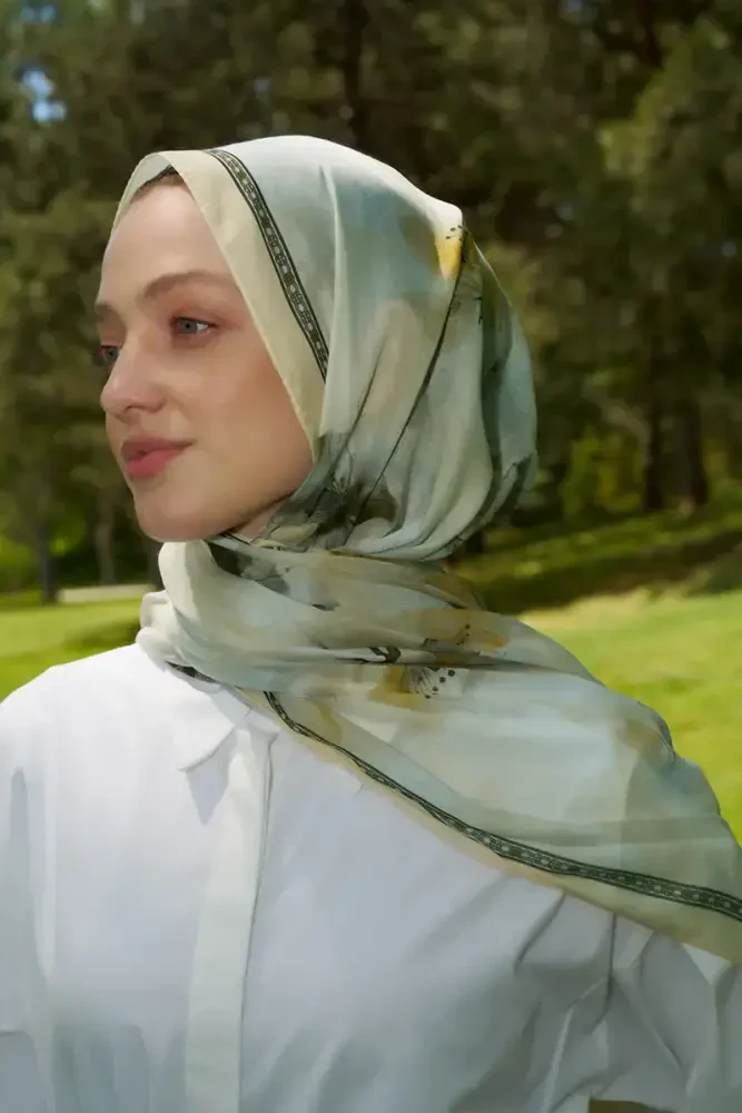 Prestige Dalia Desen Şal - Yağ Yeşili - 2