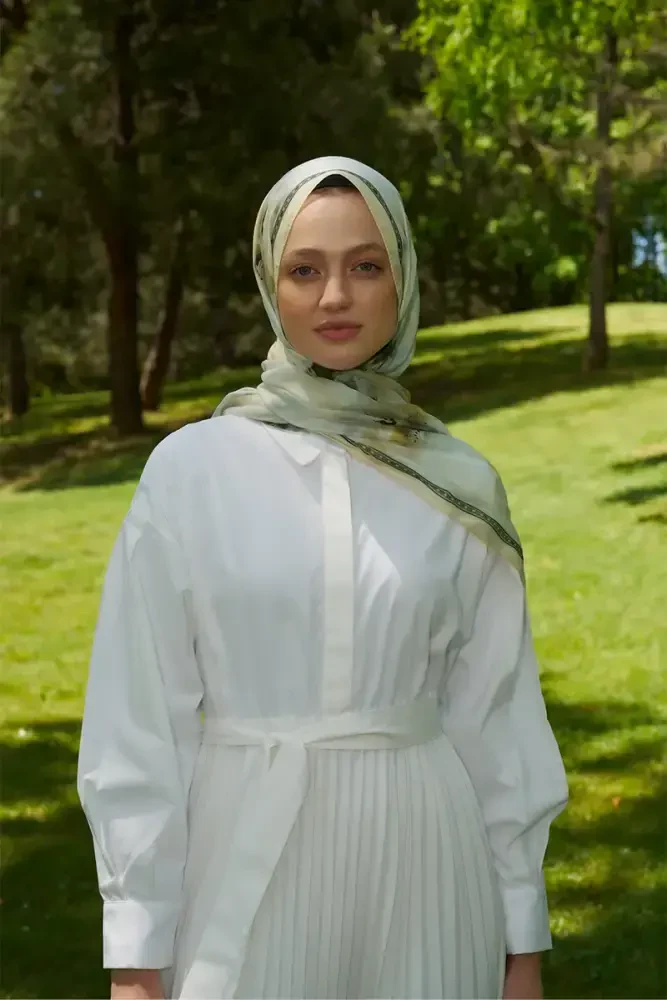 Prestige Dalia Desen Şal - Yağ Yeşili - 4
