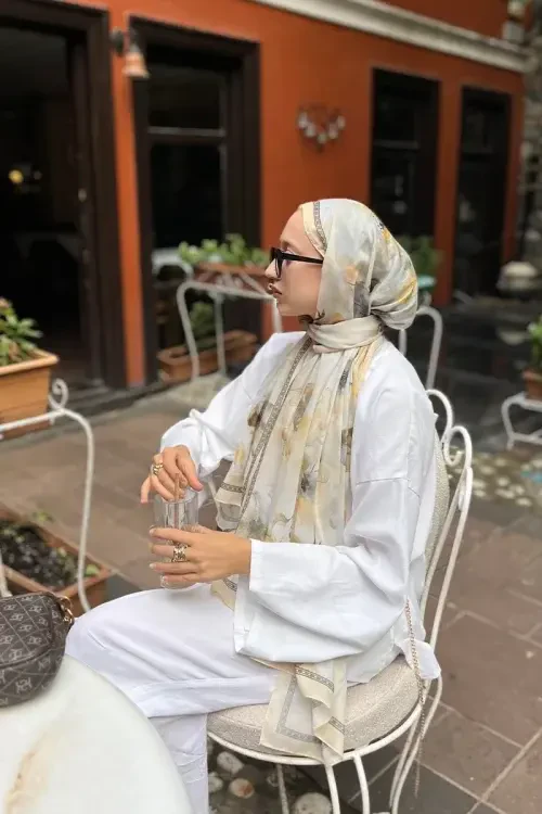 Prestige Dalia Desen Şal - Yağ Yeşili 