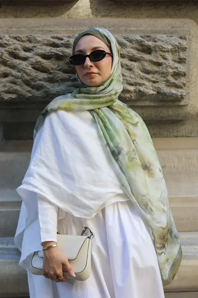 Prestige Dalia Desen Şal - Yeşil - MADAME POLO