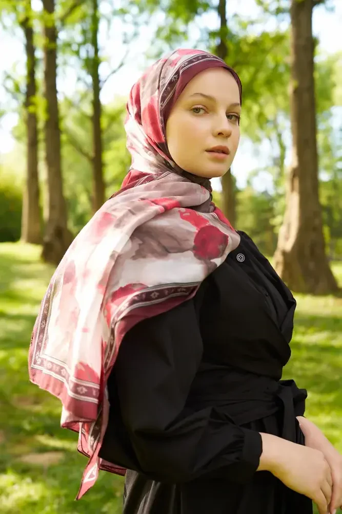 Prestige Helia Desen Şal - Bordo - MADAME POLO