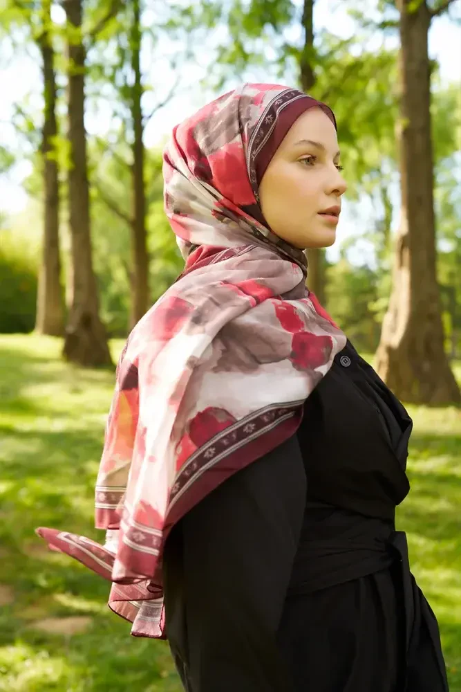 Prestige Helia Desen Şal - Bordo - 2