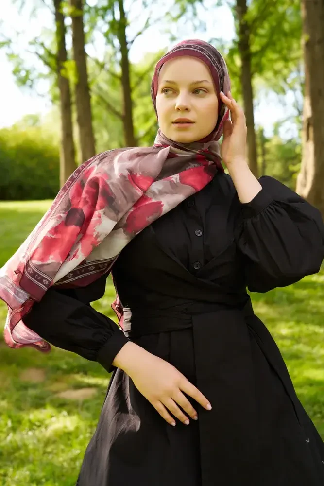 Prestige Helia Desen Şal - Bordo - MADAME POLO