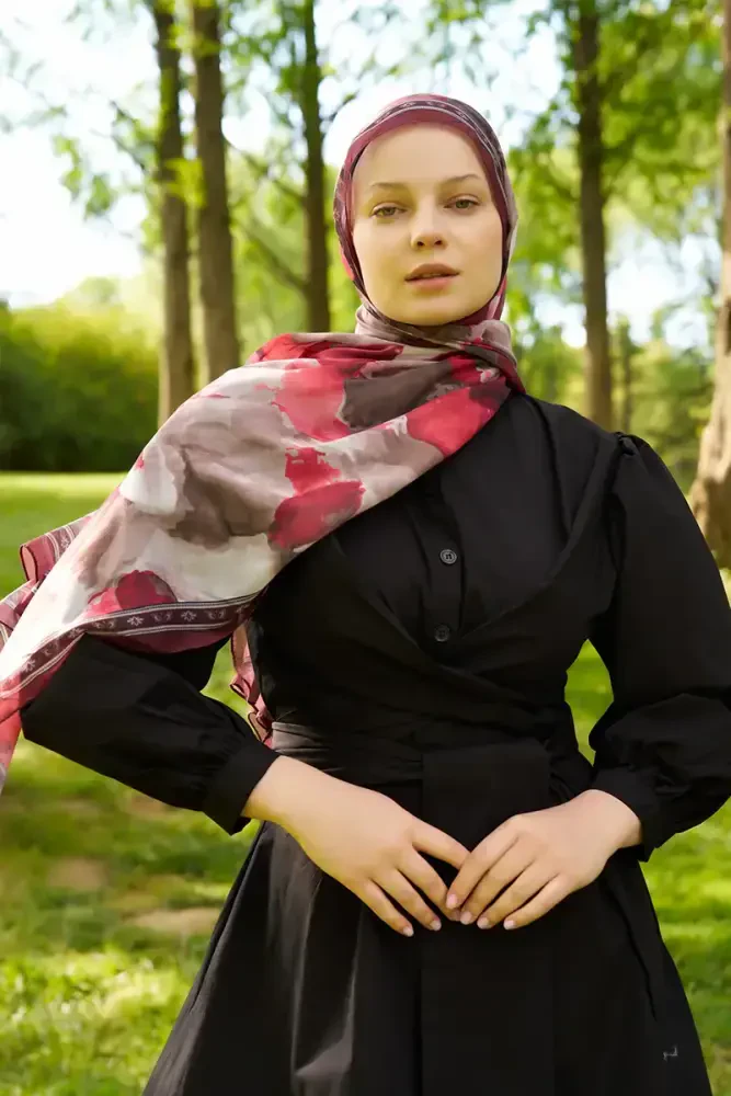 Prestige Helia Desen Şal - Bordo - 1