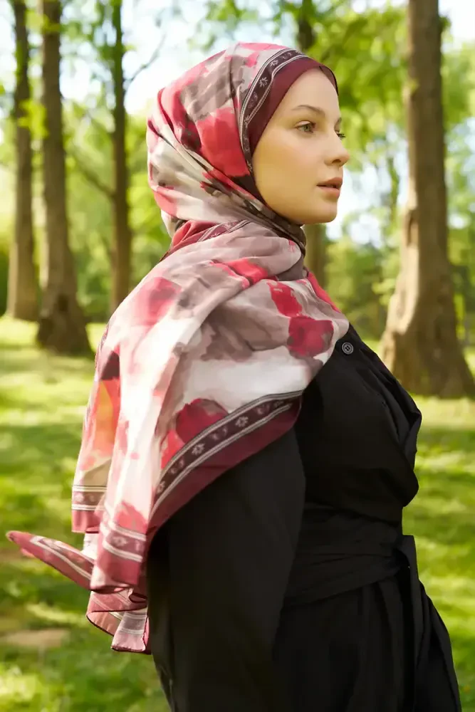 Prestige Helia Desen Şal - Bordo - 2