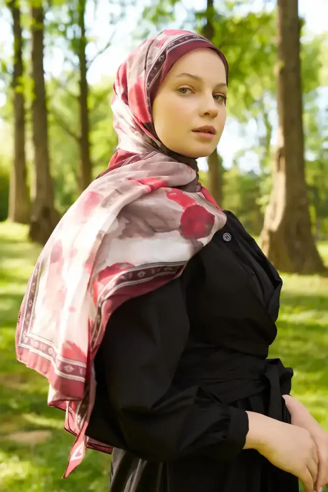 Prestige Helia Desen Şal - Bordo - 3