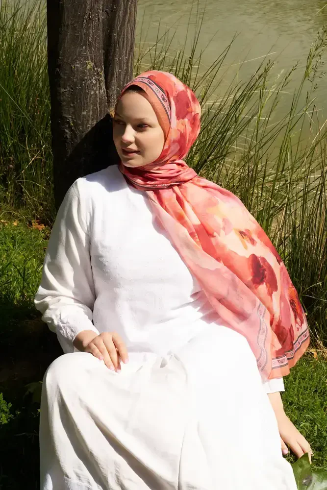 Prestige Helia Desen Şal - Turuncu - 2