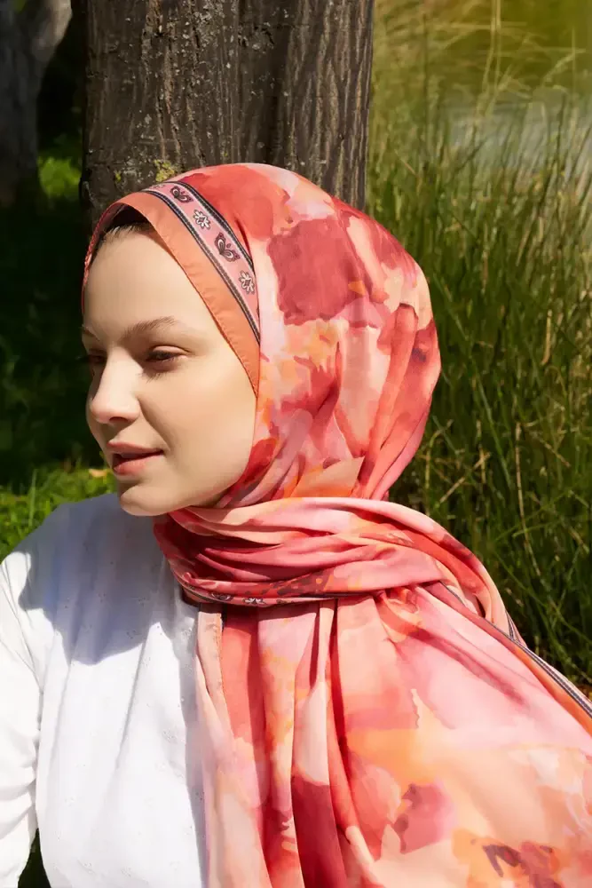 Prestige Helia Desen Şal - Turuncu - MADAME POLO