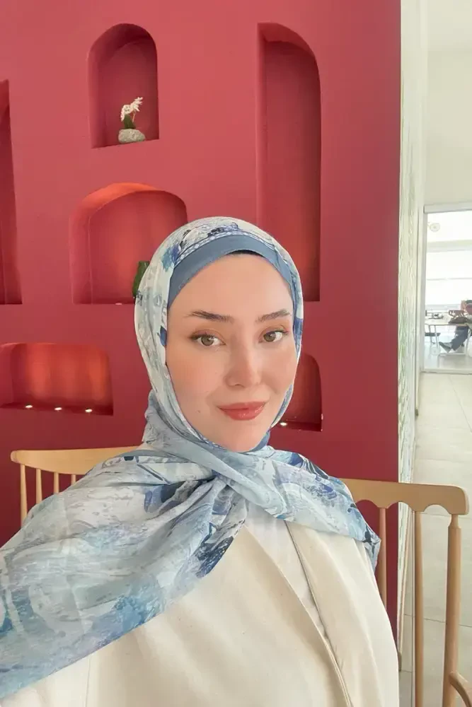 Prestige Leona Desen Şal - Mavi - MADAME POLO