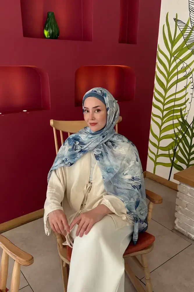 Prestige Leona Desen Şal - Mavi - 5