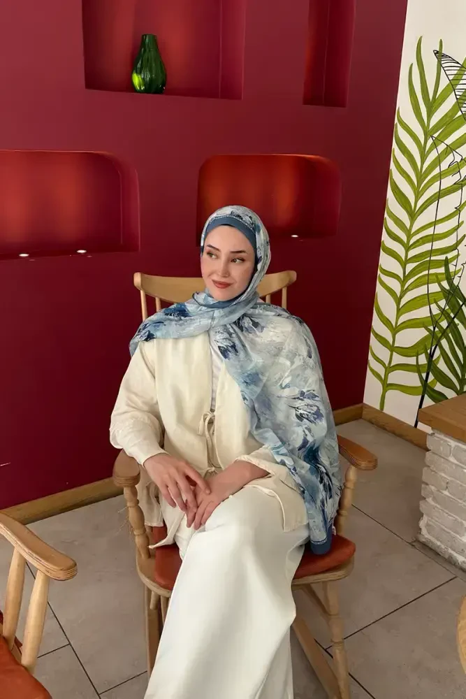 Prestige Leona Desen Şal - Mavi - 4