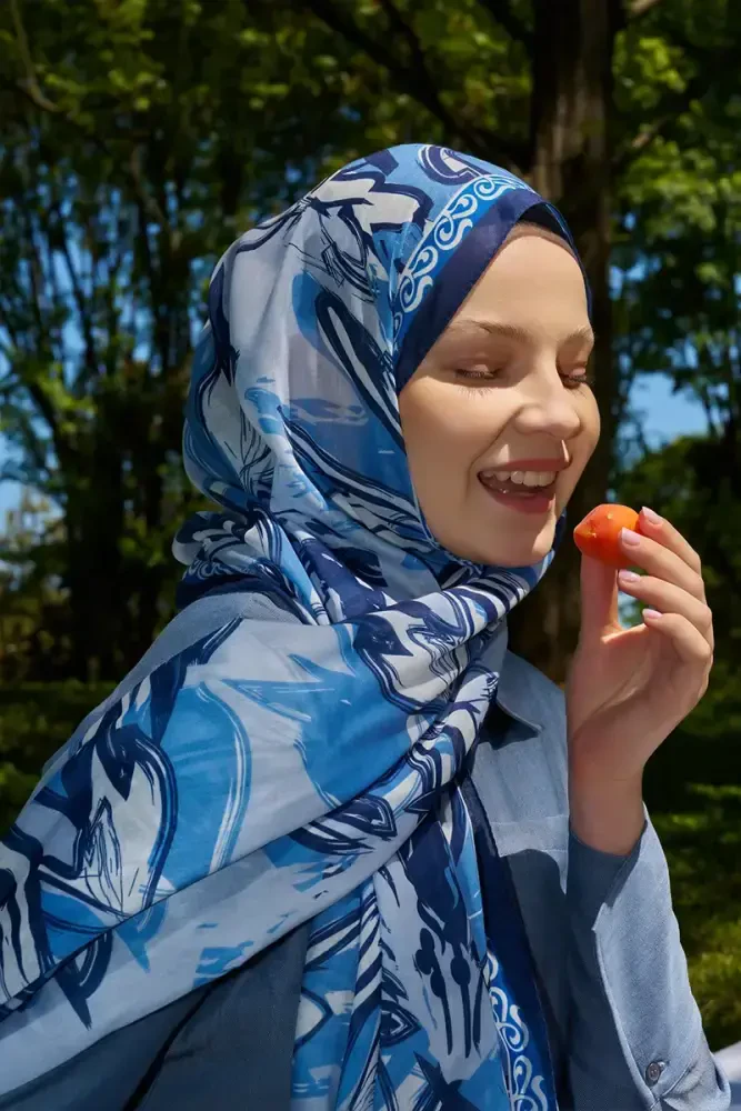 Prestige Line Desen Şal - İndigo - MADAME POLO