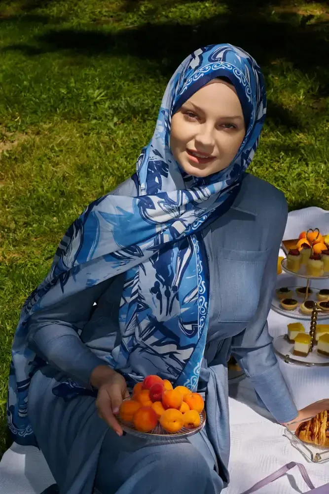 Prestige Line Desen Şal - İndigo - MADAME POLO