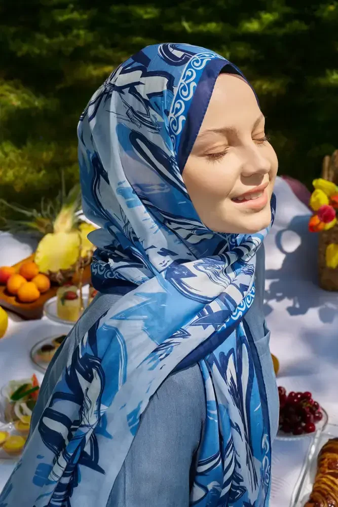 Prestige Line Desen Şal - İndigo - MADAME POLO