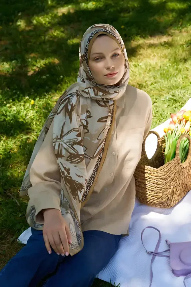 Aybükenur Demirci Prestige Line Desen Şal - Karamel - 5