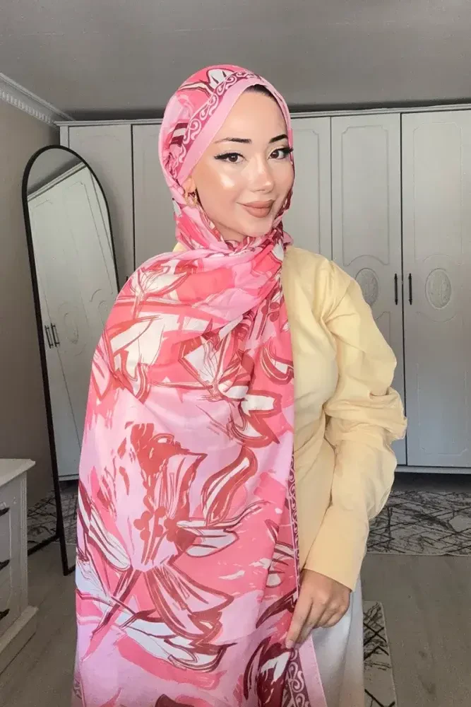 Prestige Line Desen Şal - Pembe - MADAME POLO